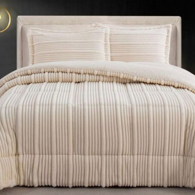 Vena Geometric Double Bed Bedspread with Sherpa Natural