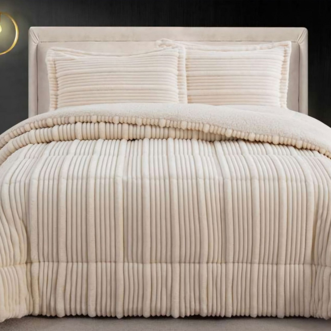 Edredn de Cama Doble con Sherpa Vena Geomtrico Natural