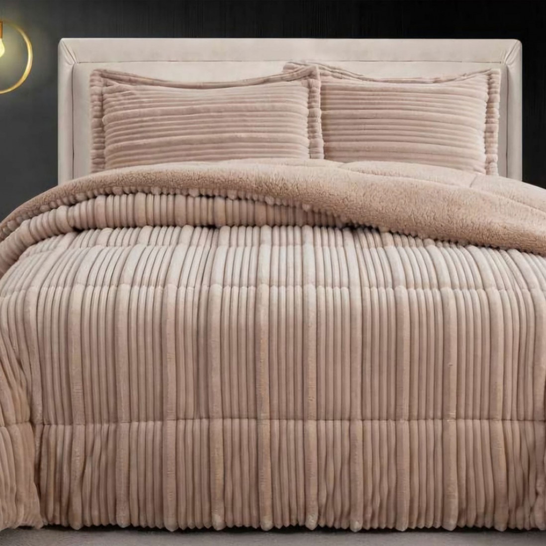 Edredn de Cama Doble con Sherpa Vena Geomtrico Beige