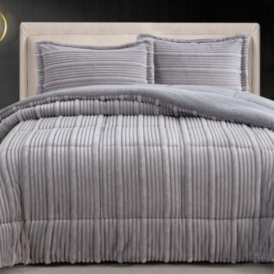 Vena Geometric Double Bed Bedspread wih Sherpa Gray