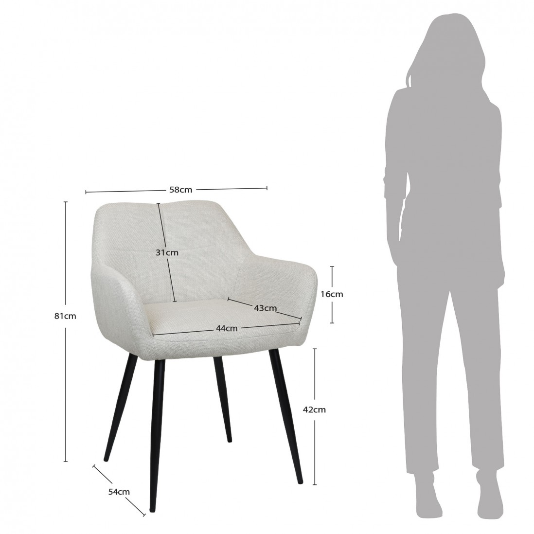Narbona chair cream lined fabric and black metal legs