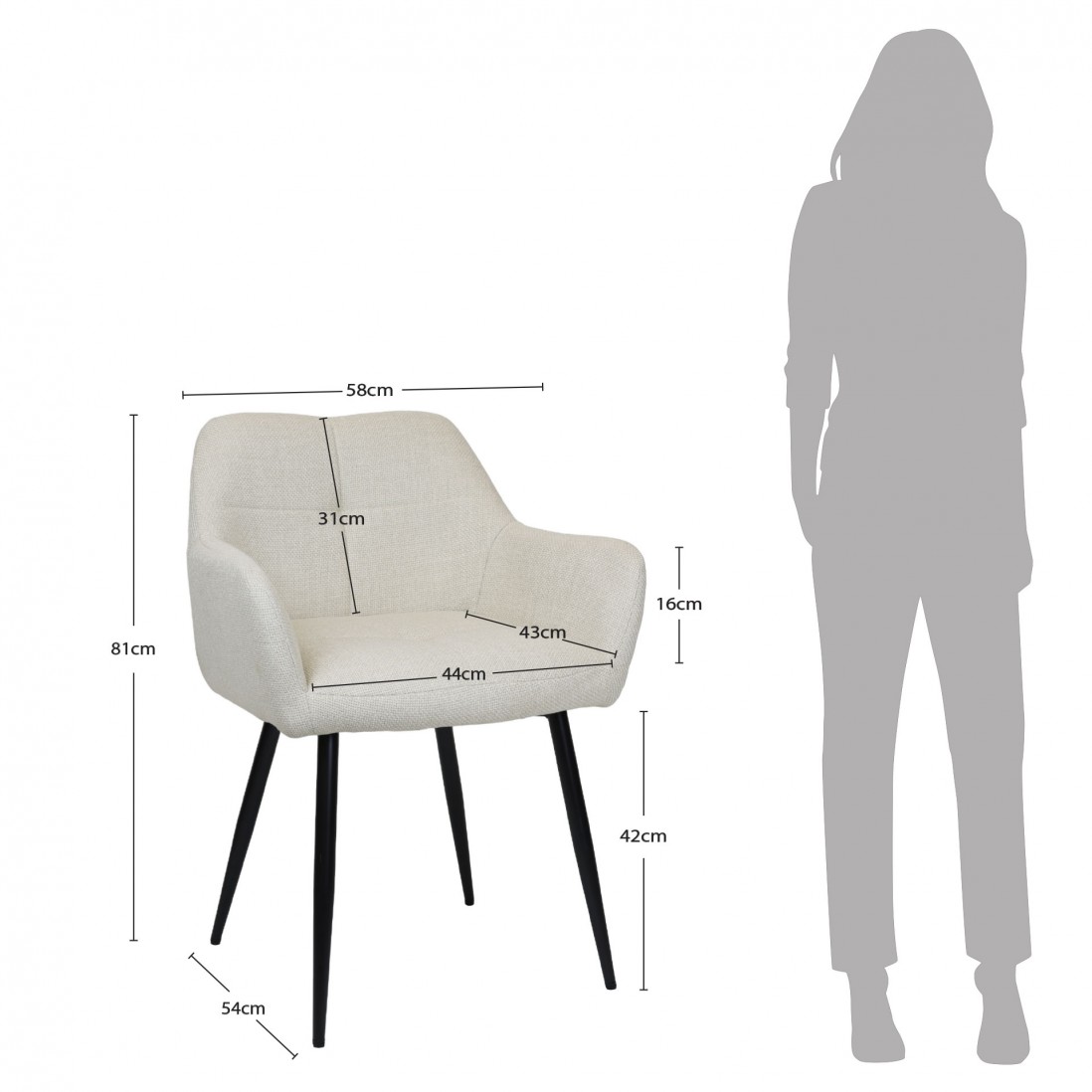 Narbona chair beige lined fabric and black metal legs