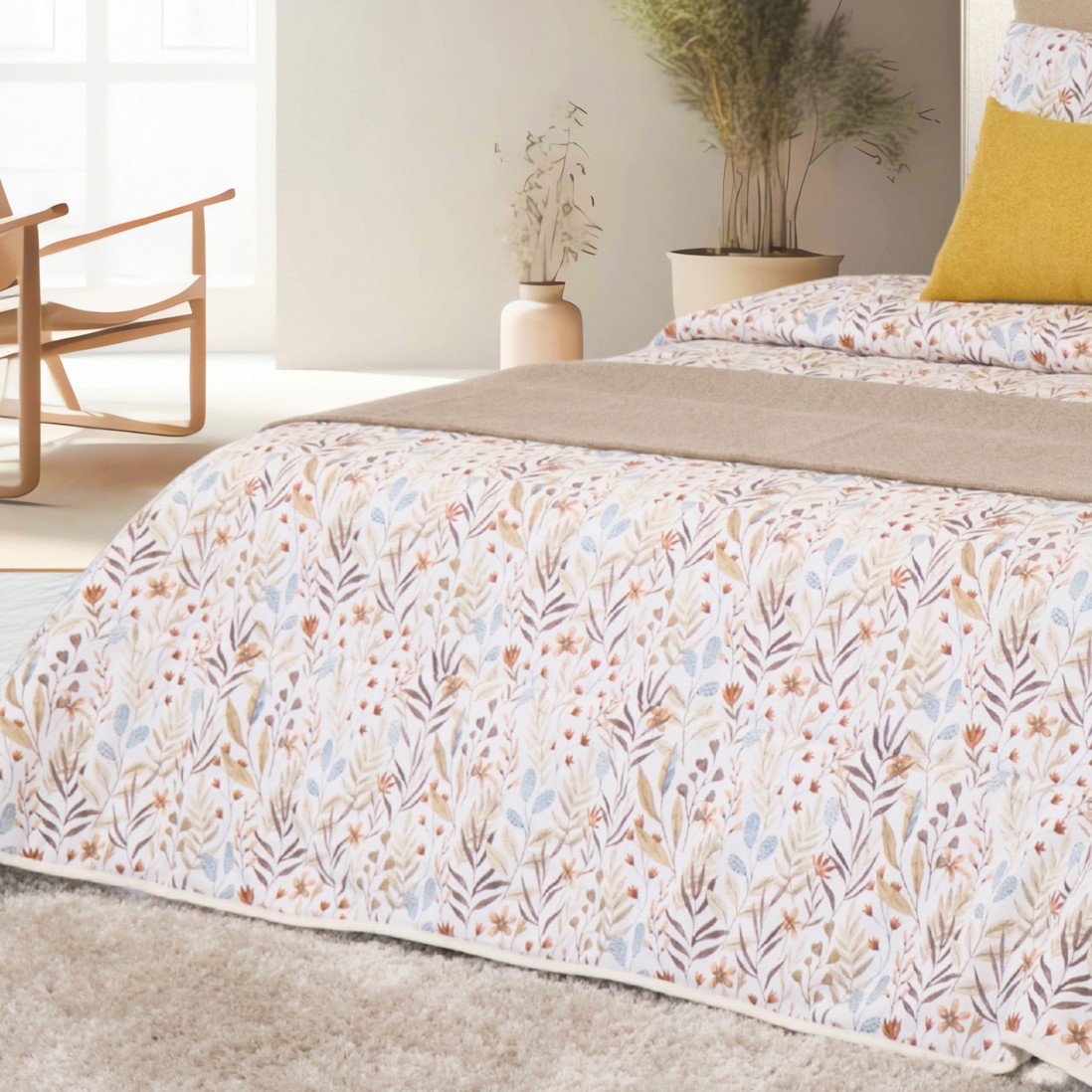 Edredn de Cama Doble Porto Floral Beige