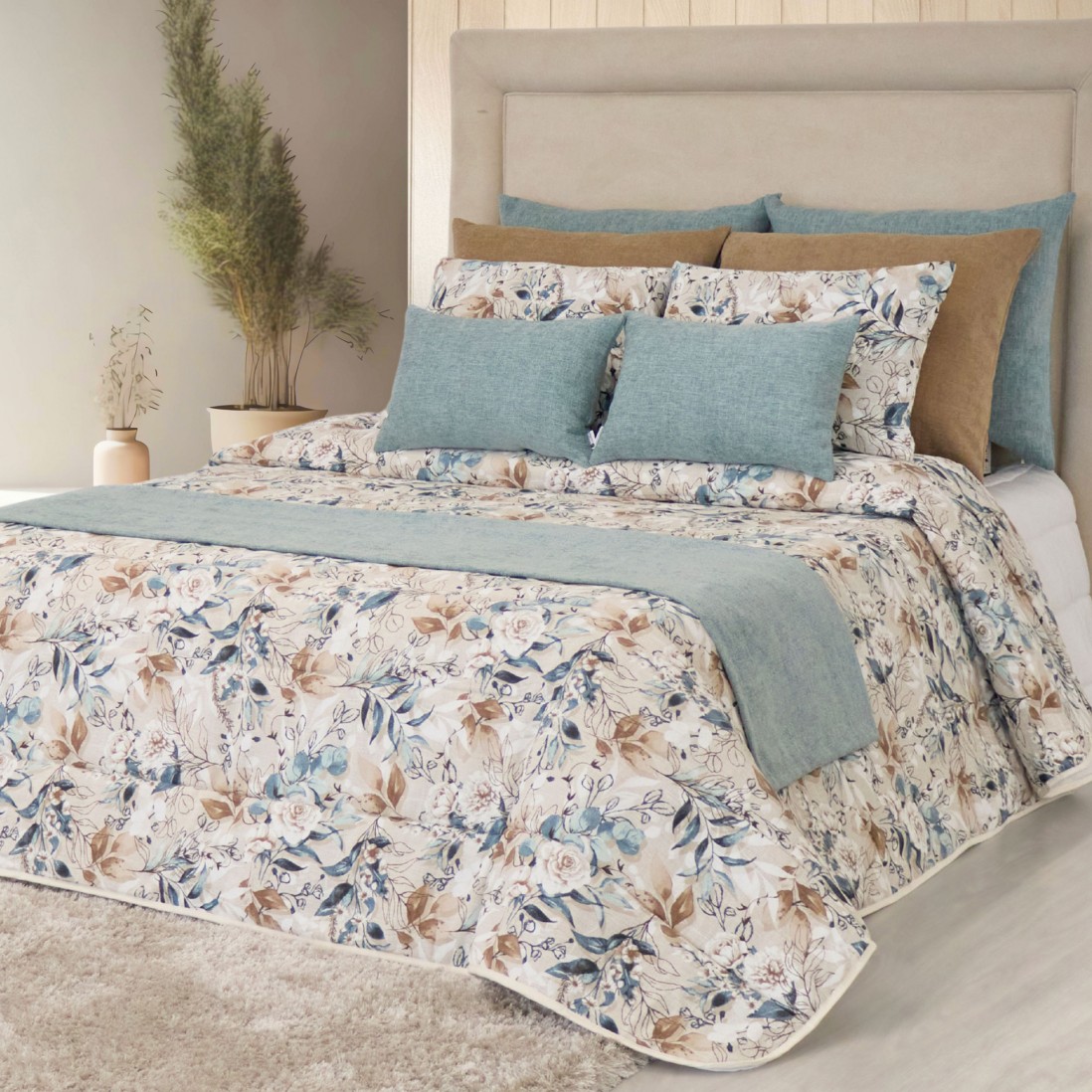Edredn de Cama Doble Porto Floral Azul