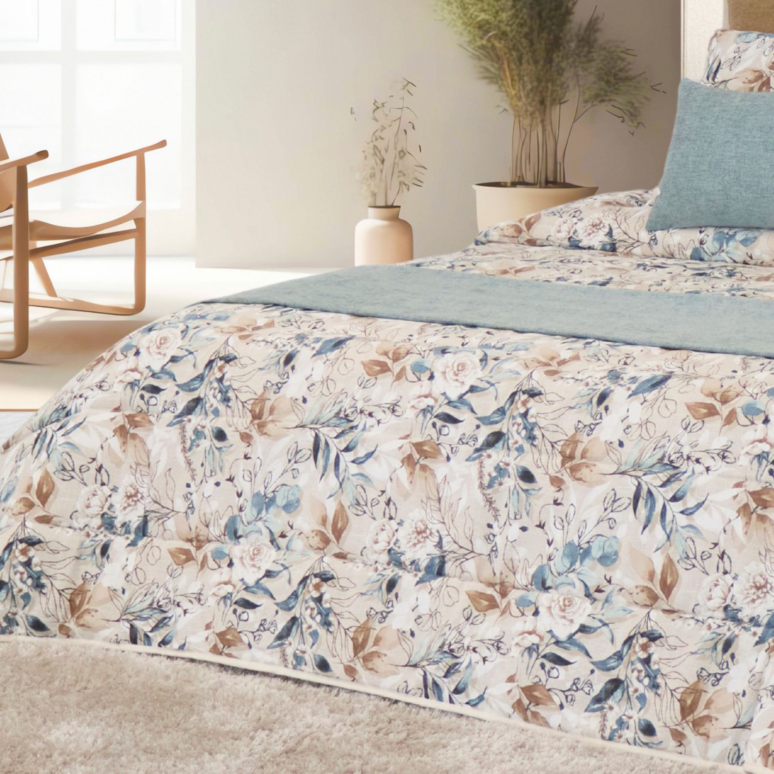Edredn de Cama Doble Porto Floral Azul