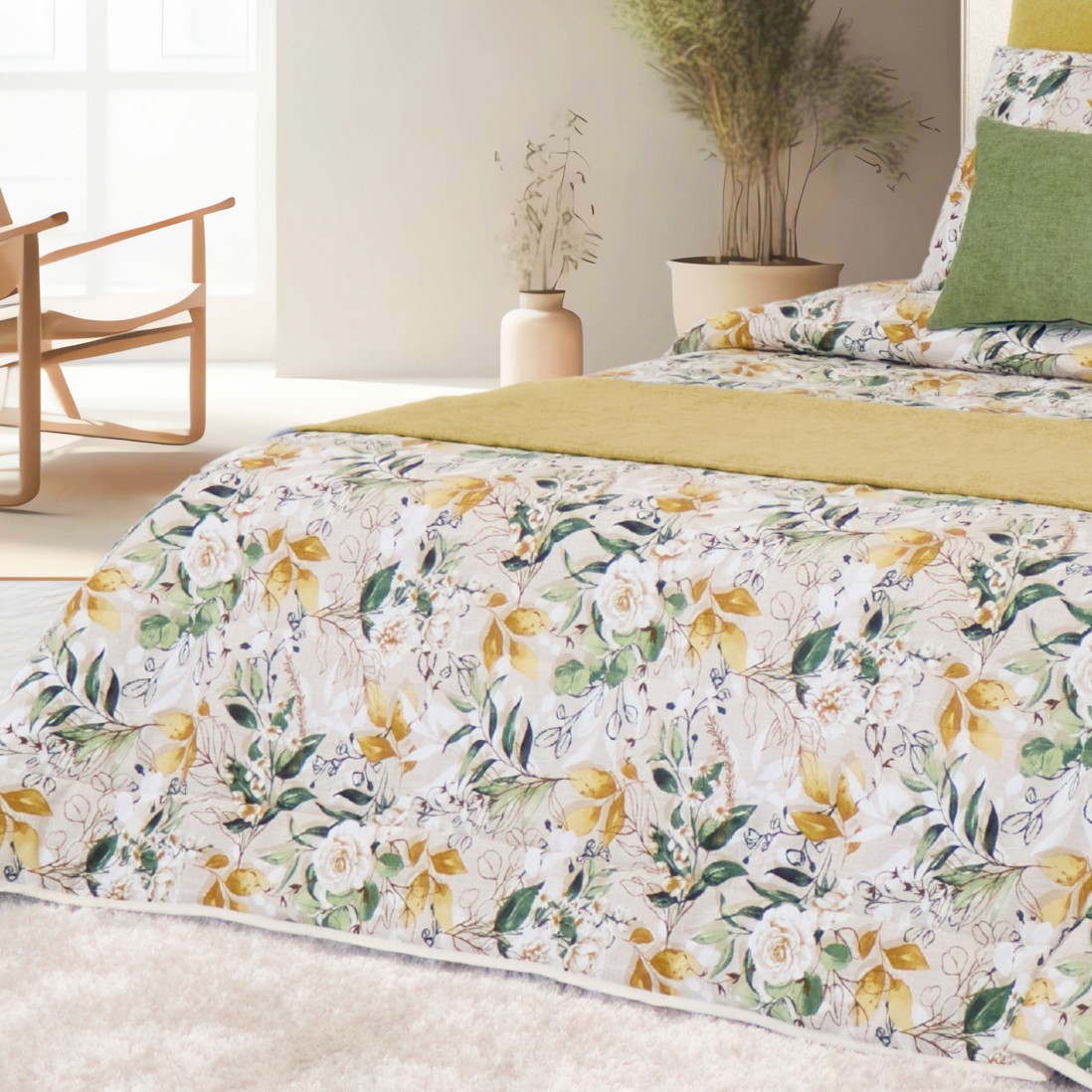 Edredn de Cama Doble Porto Floral Verde
