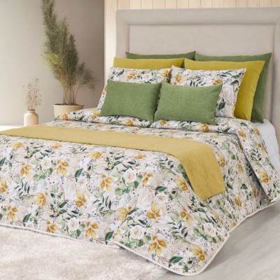 Porto Floral Double Bed Bedspread Green