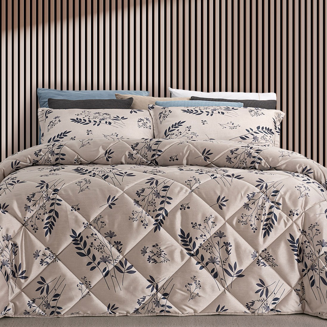 Edredn de Cama Doble Sila Floral Azul