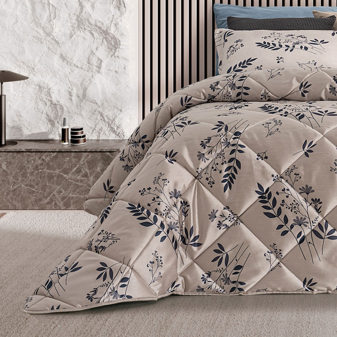 Edredn de Cama Doble Sila Floral Azul
