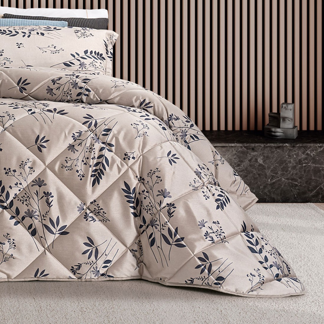 Edredn de Cama Doble Sila Floral Azul
