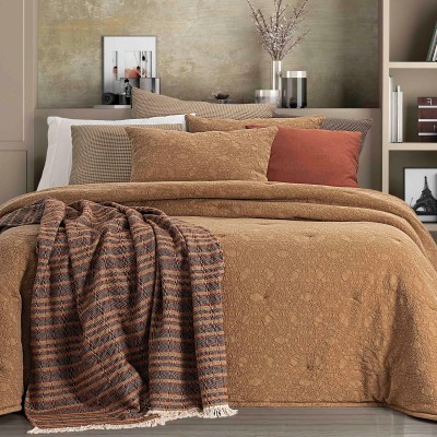 Colcha Cama de Casal Bruma Abstrato Camel