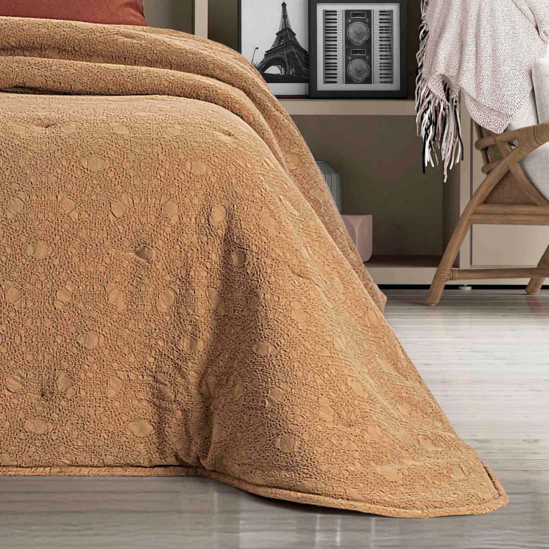 Bruma Abstract Double Bed Bedspread Camel