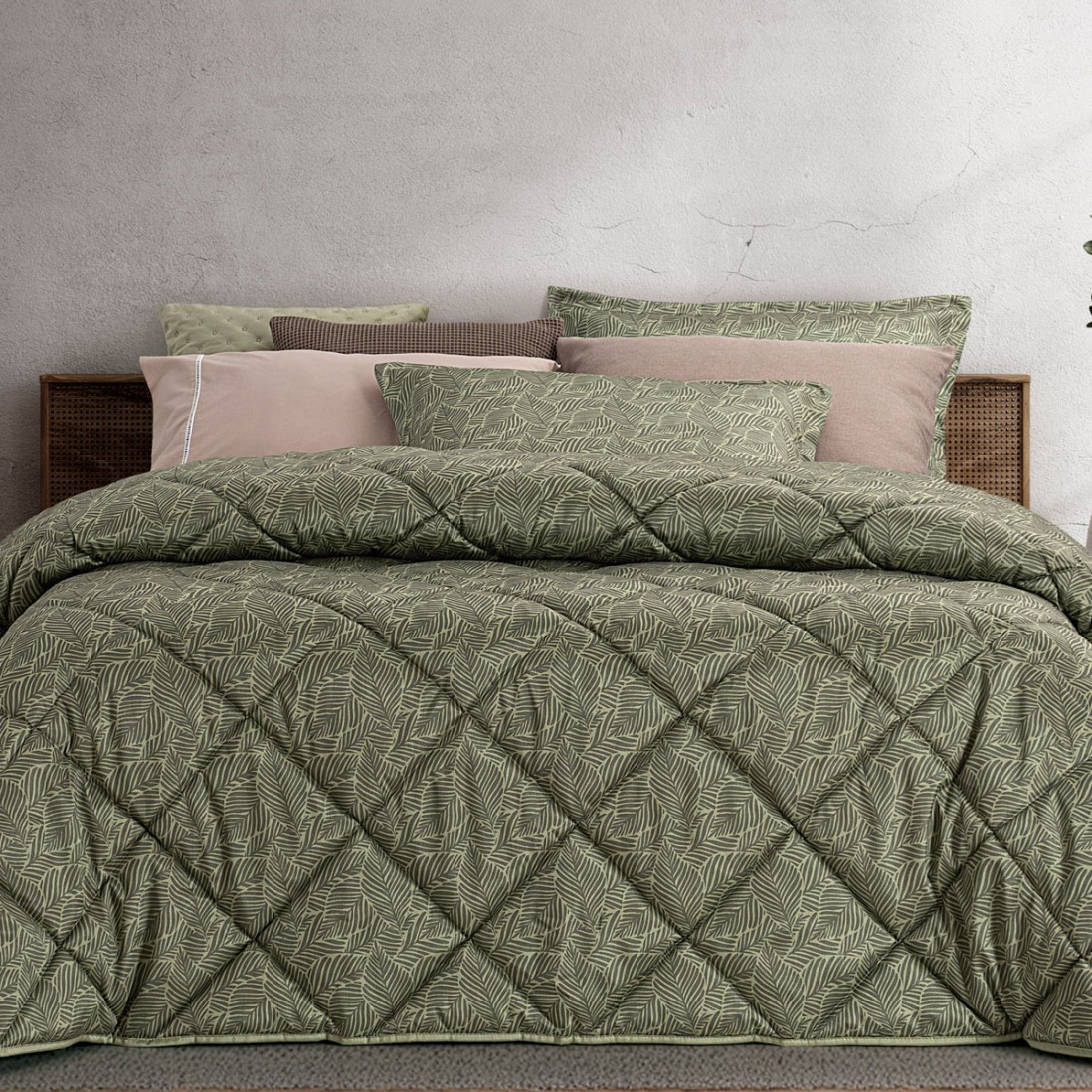 Colcha Cama de Casal Arvi Floral Verde