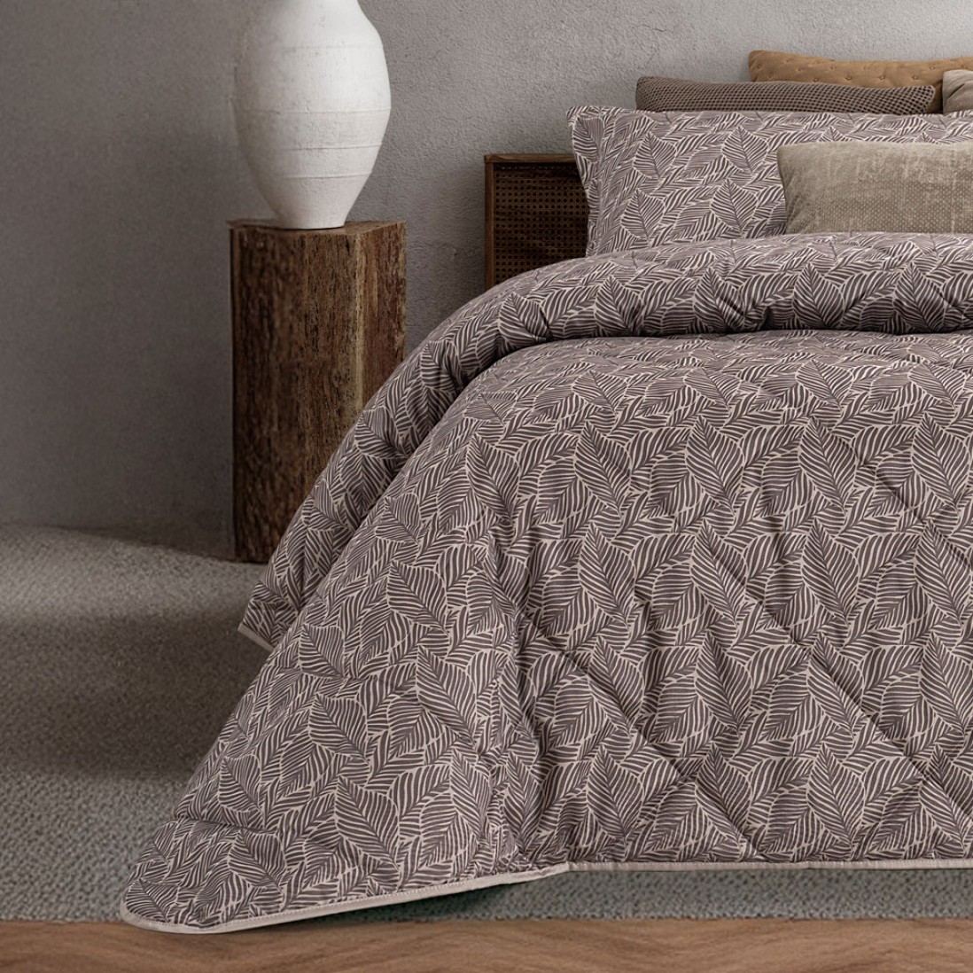 Colcha Cama de Casal Arvi Floral Taupe