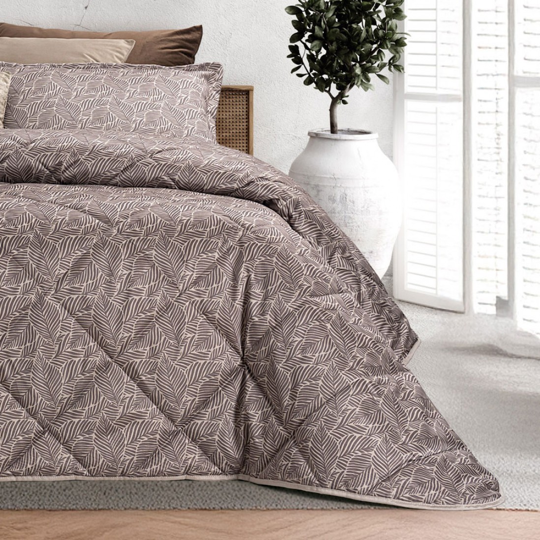 Colcha Cama de Casal Arvi Floral Taupe