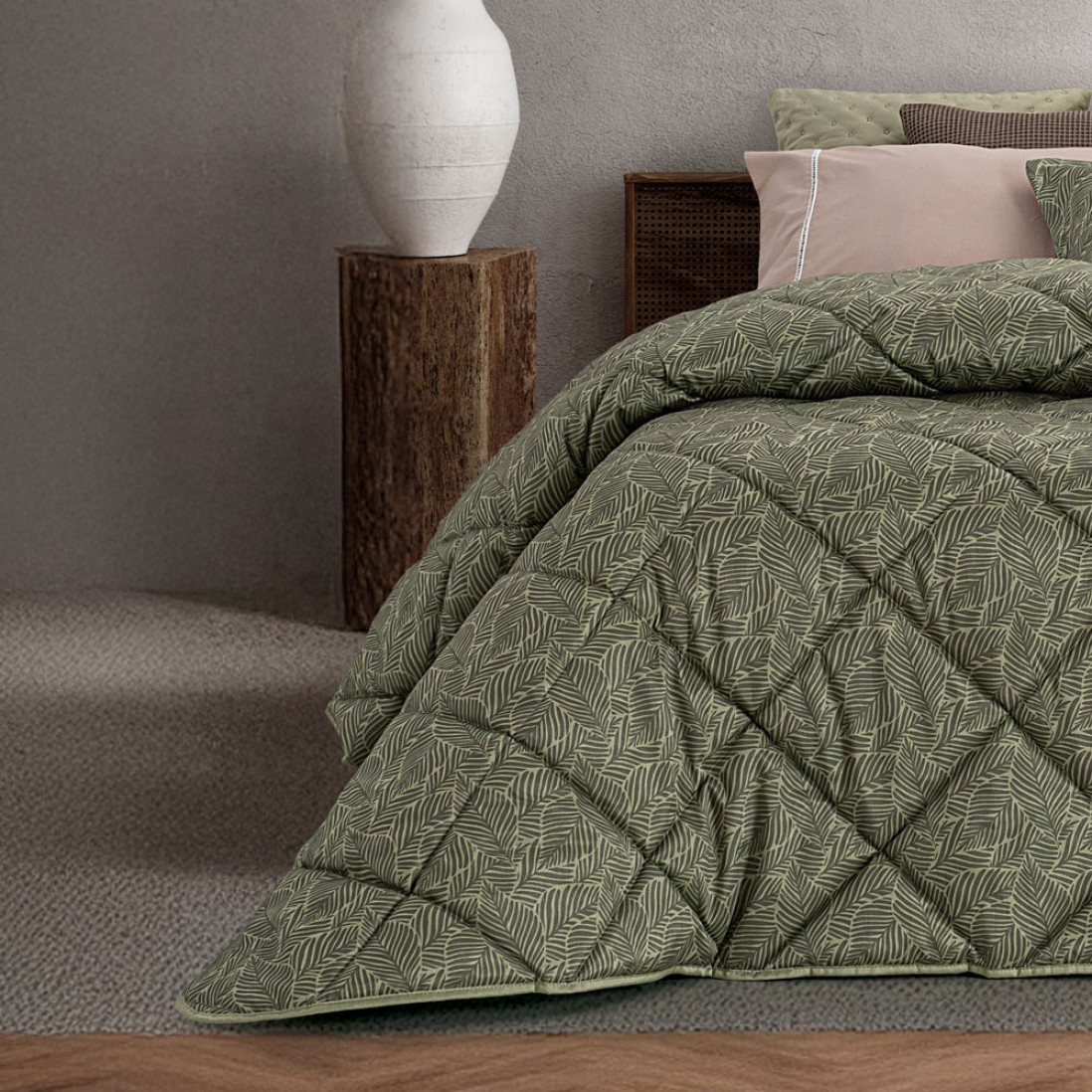 Colcha Cama de Casal Arvi Floral Verde