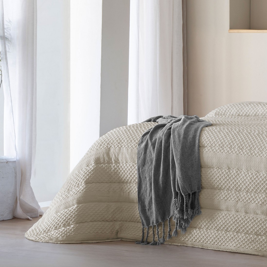 Colcha Cama de Casal Lindel Geométrico Bege Colcha Cama de Casal Lindel Geométrico Bege