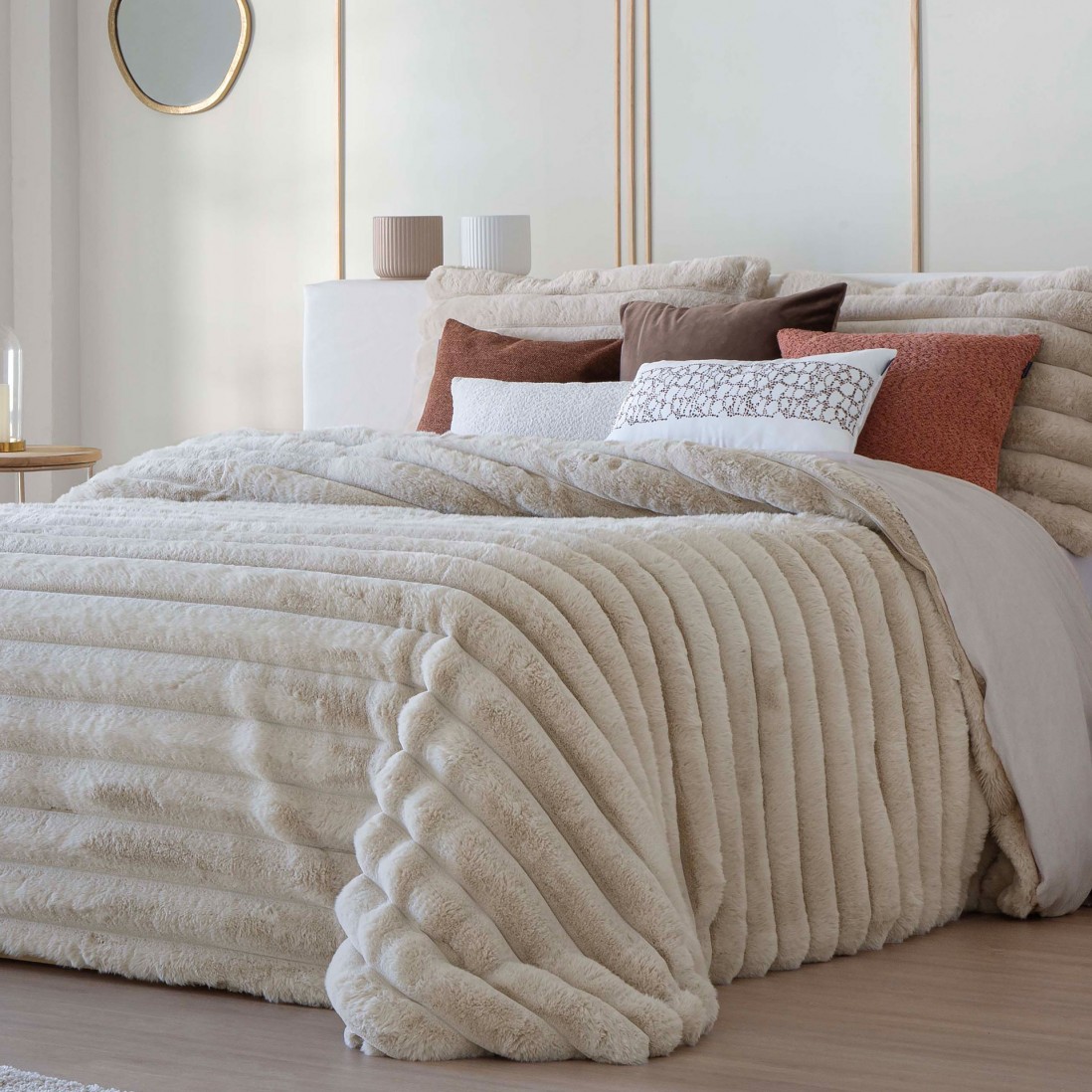 Edredn de Cama Doble Cedric con Sherpa Rayas Beige