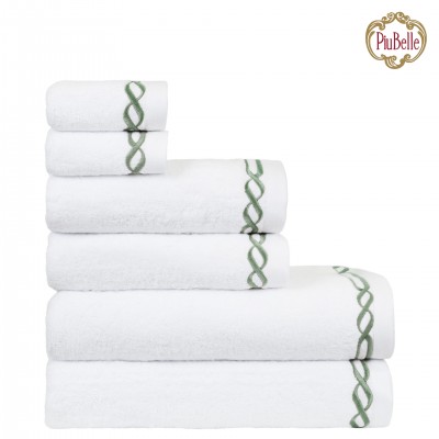 100% Cotton Linear 6 Towels Bath Set White/Green