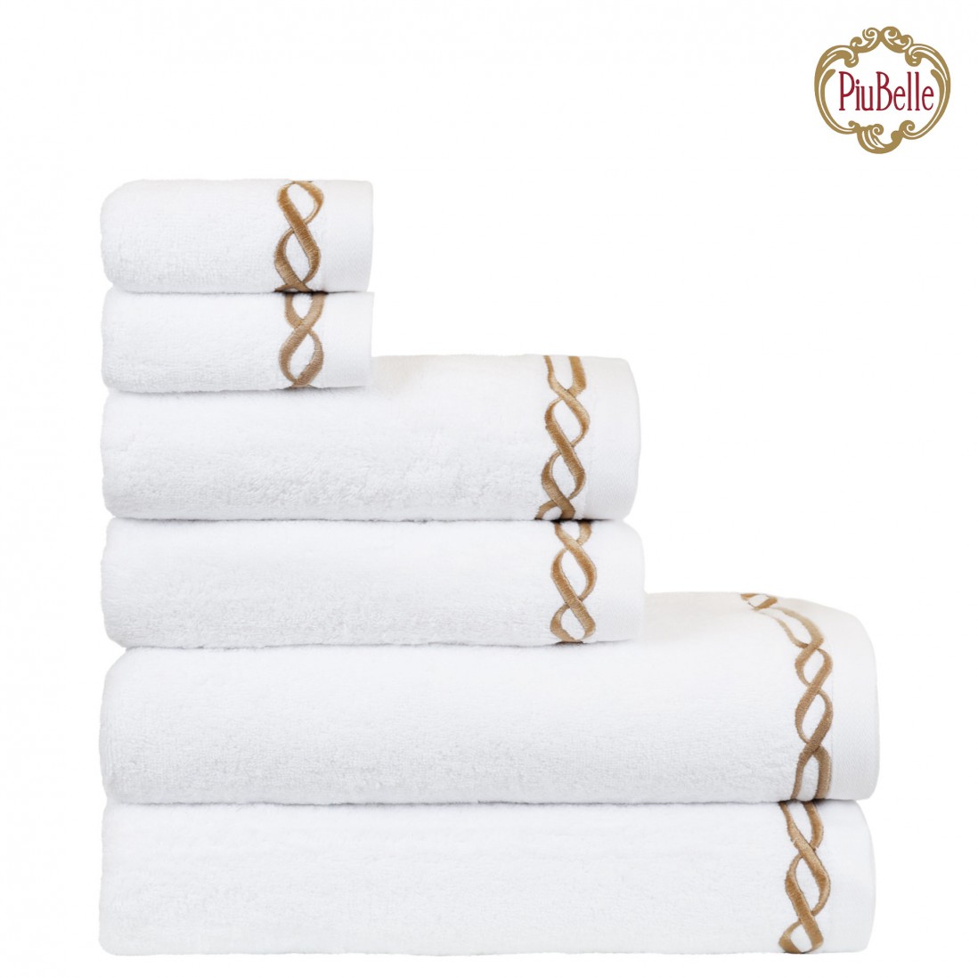 100% Cotton Linear 6 Towels Bath Set White/Caramel