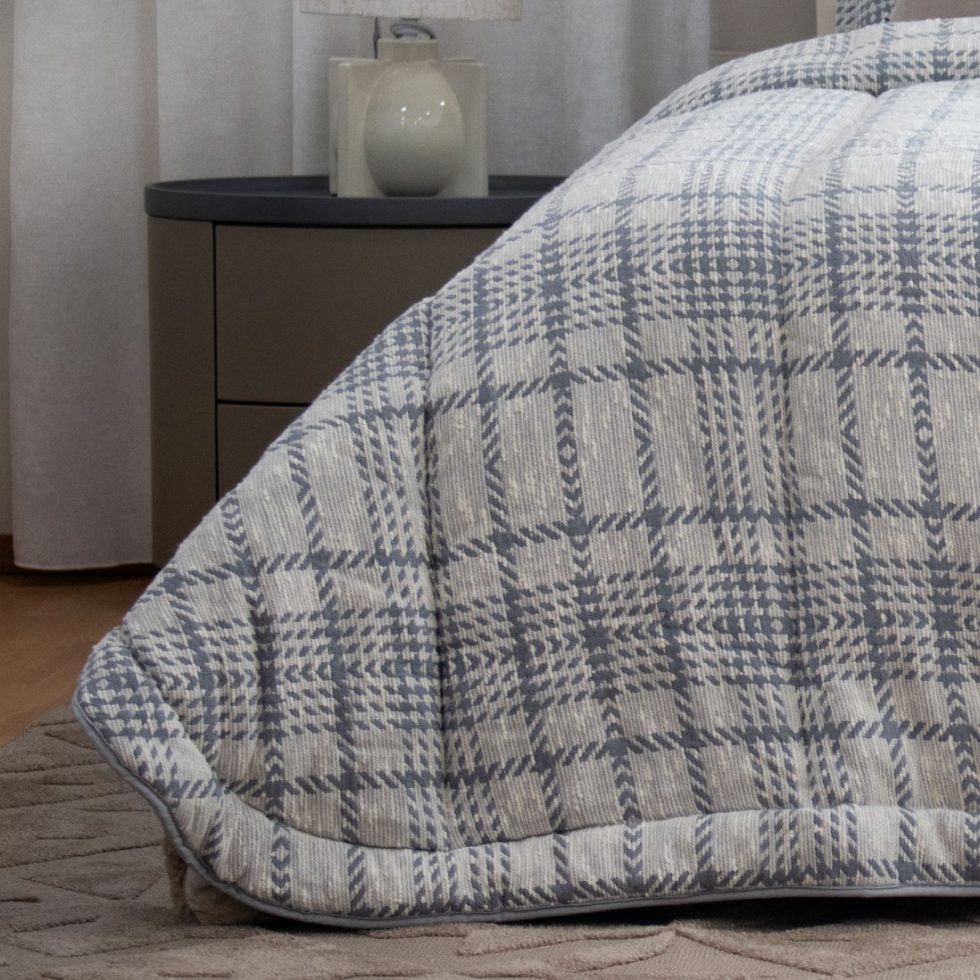 Miniver Geometric Double Bed Bedspread Blue