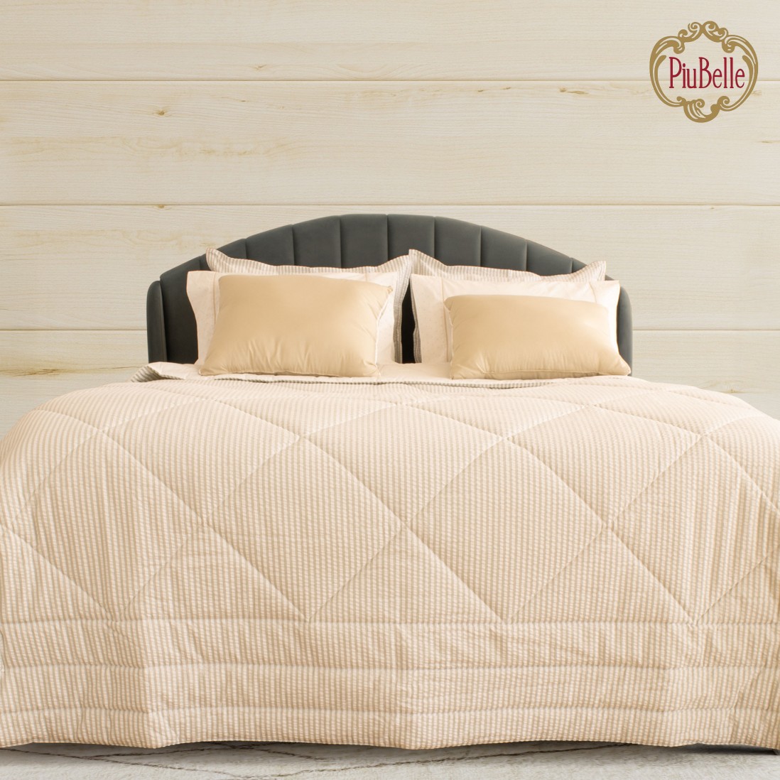 Edredn de Cama Doble Crepon Rayas Beige