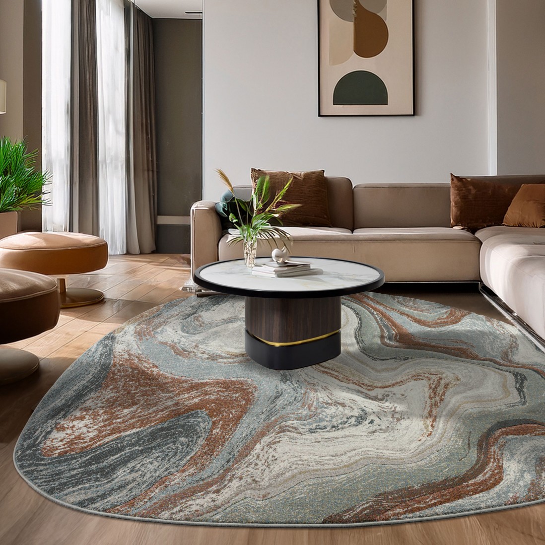 Tapete Oval Abstrato Kira 63436/6250 Multicolor