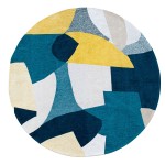 Tapete Redondo Abstrato Cubist Chenille 9369 Multicolor