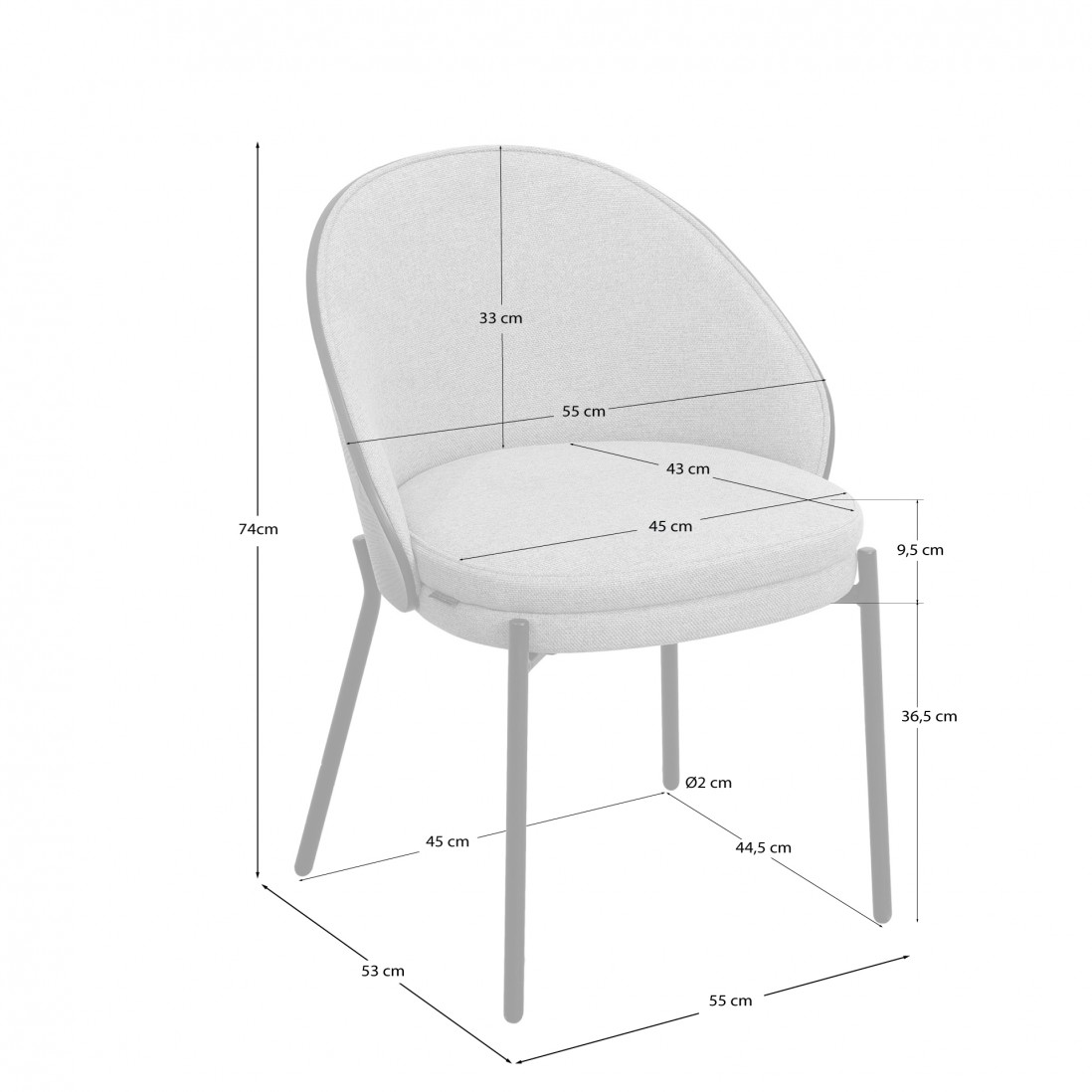 Arles chair gris chenille with ash back in wenge finish and black metal legs
