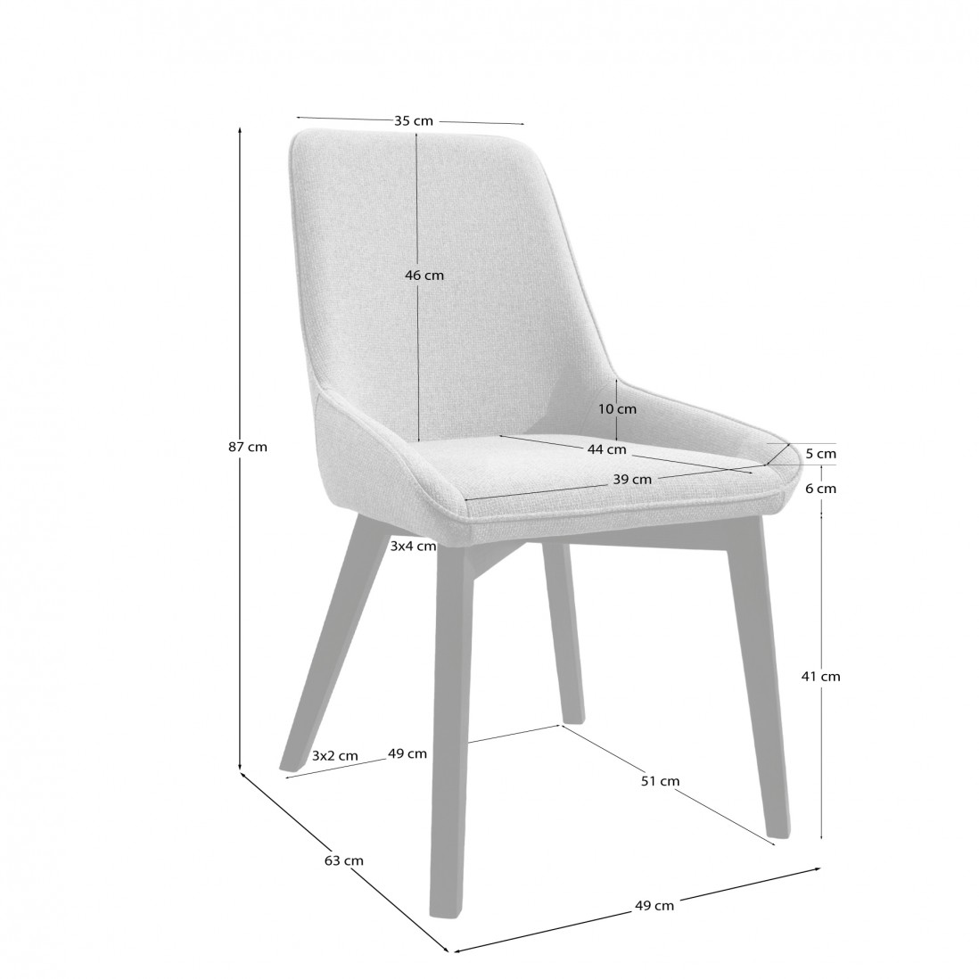 Cambrai chair orange fabric and solid ash wood frame