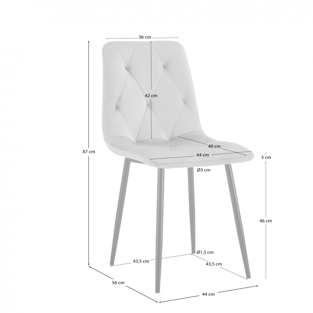 Grenoble chair gray velvet with black metal legs