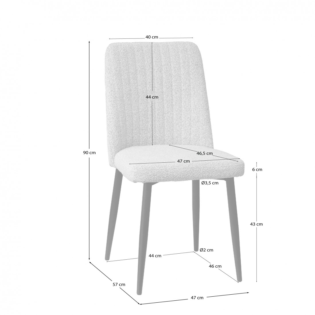 Nimes chair beige chenille boucl� fabric and black metal legs