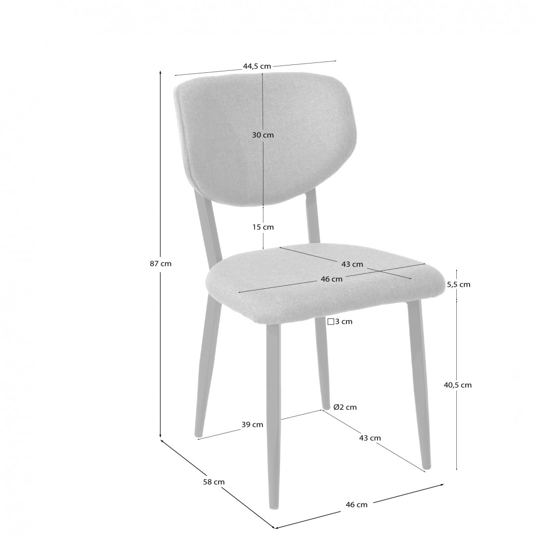 Pantin chair gray fabric with ash back in wenge finish and black metal frame