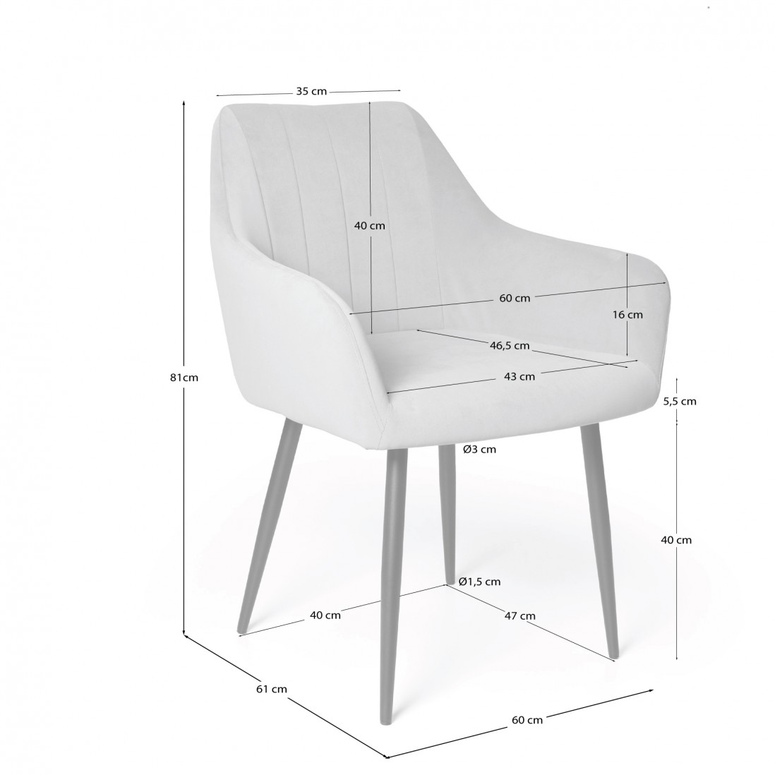 Limoges chair white velvet with black metal legs