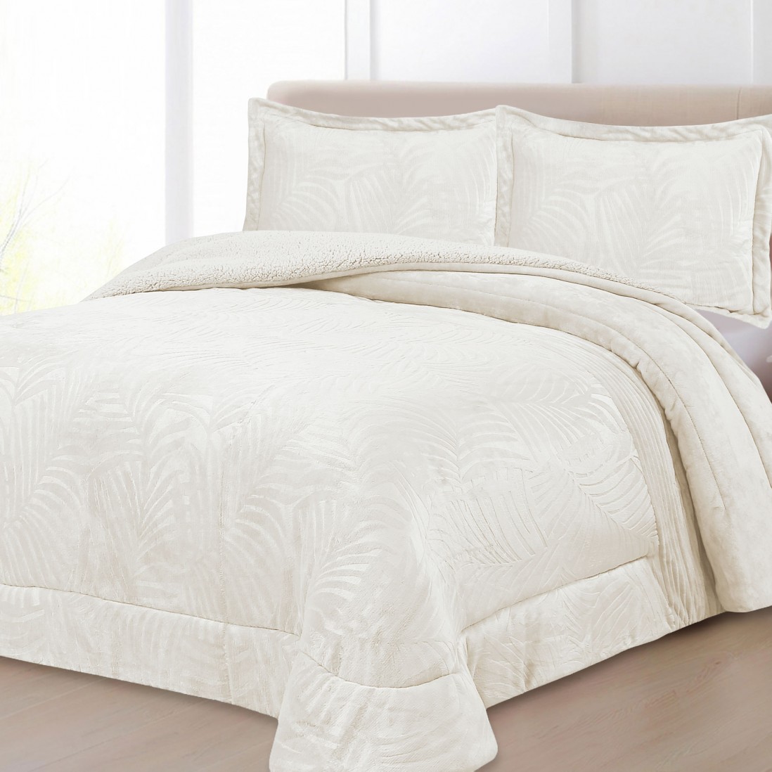 Mari Plain Double Bed Bedspread with Sherpa Natural
