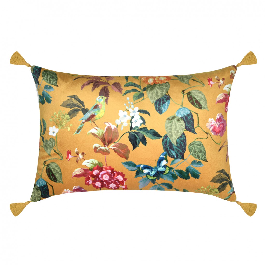 Emmy cushion mustard yellow double-sided with floral print 40 x 60 cm