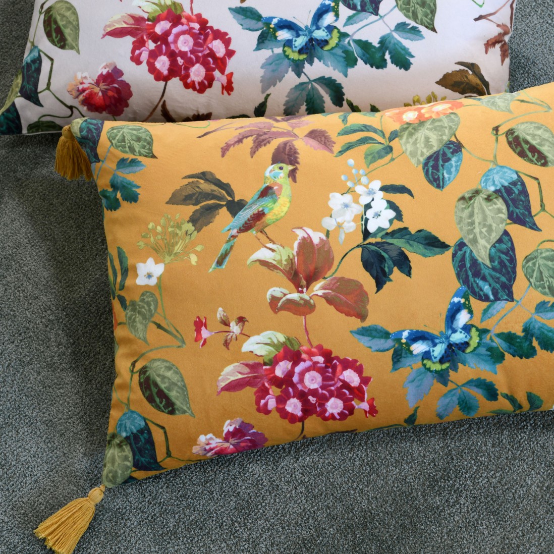 Emmy cushion mustard yellow double-sided with floral print 40 x 60 cm