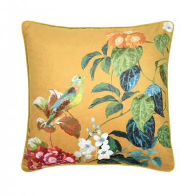 Emmy cushion mustard yellow double-sided with floral print 50 x 50 cm