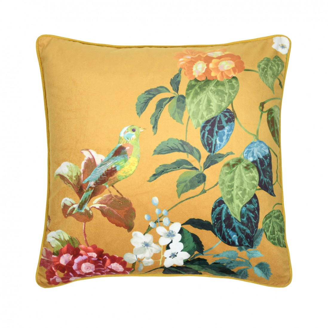 Emmy cushion mustard yellow double-sided with floral print 50 x 50 cm