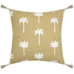 Casablanca cotton cushion mustard yellow with white palm trees embroidery 40 x 40 cm