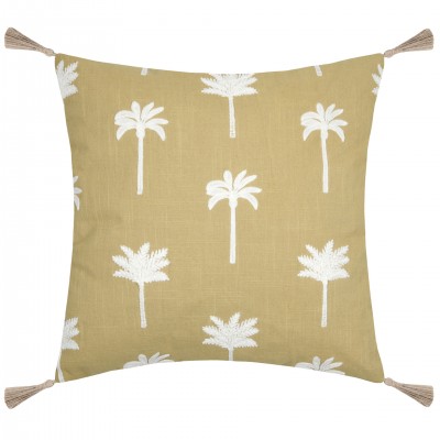 Casablanca cotton cushion mustard yellow with white palm trees embroidery 40 x 40 cm