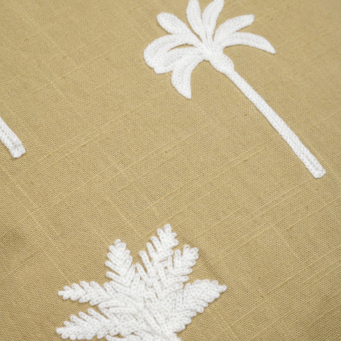 Casablanca cotton cushion mustard yellow with white palm trees embroidery 40 x 40 cm