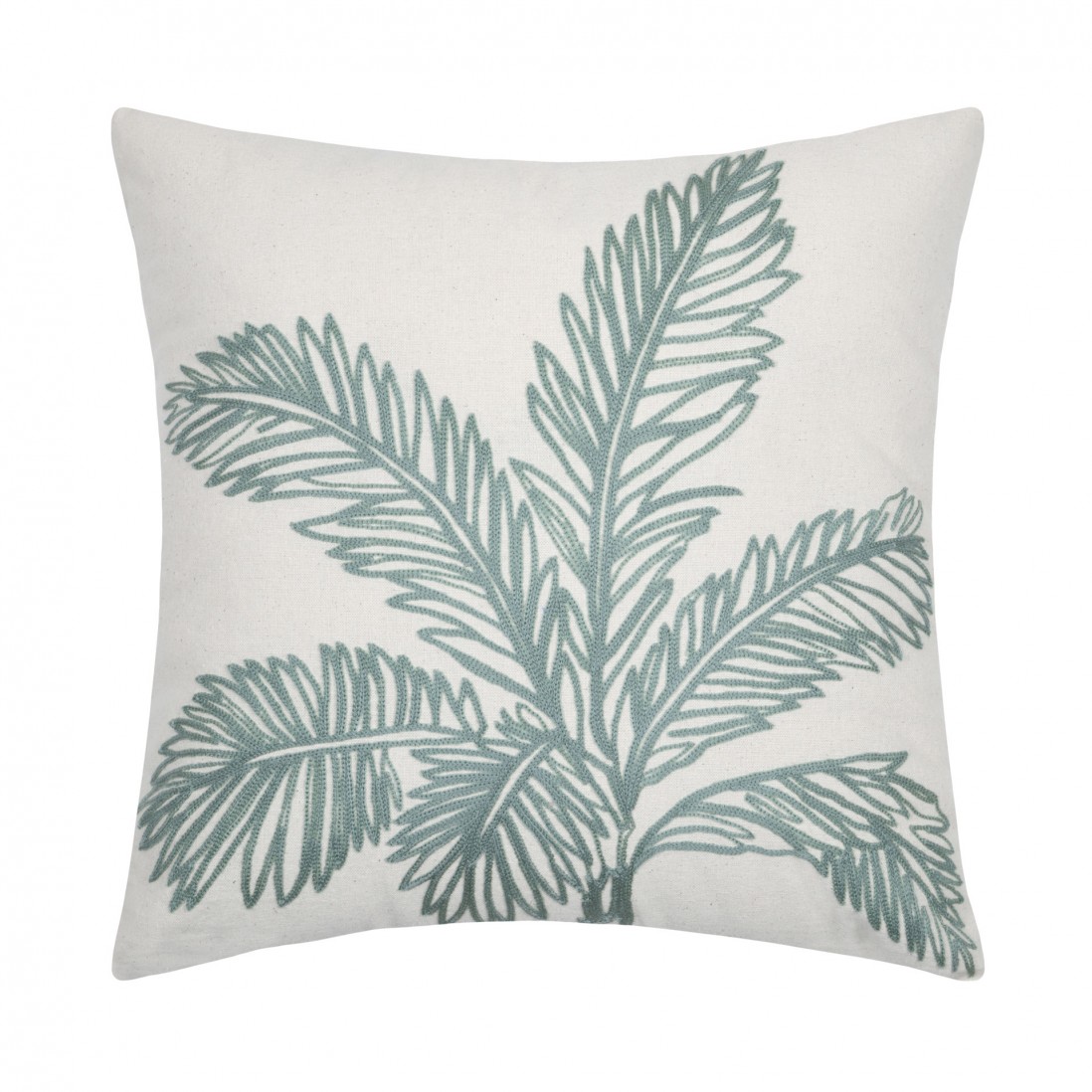 Casablanca cotton cushion with green palm tree embroidery detail  40 x 40 cm
