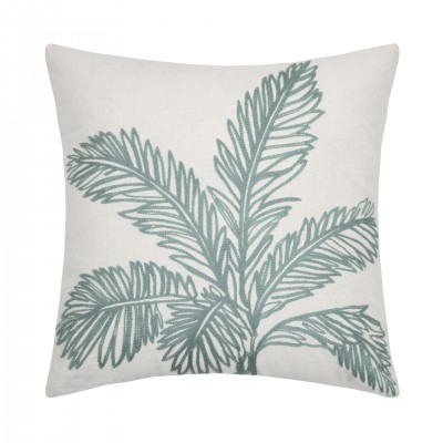 Casablanca cotton cushion with green palm tree embroidery detail  40 x 40 cm