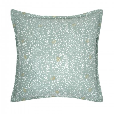 Shana cotton cushion sage with white floral pattern 45 x 45 cm