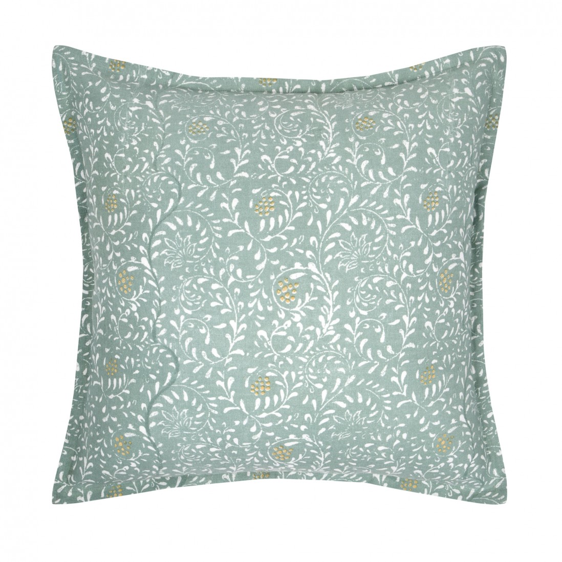 Shana cotton cushion sage with white floral pattern 45 x 45 cm