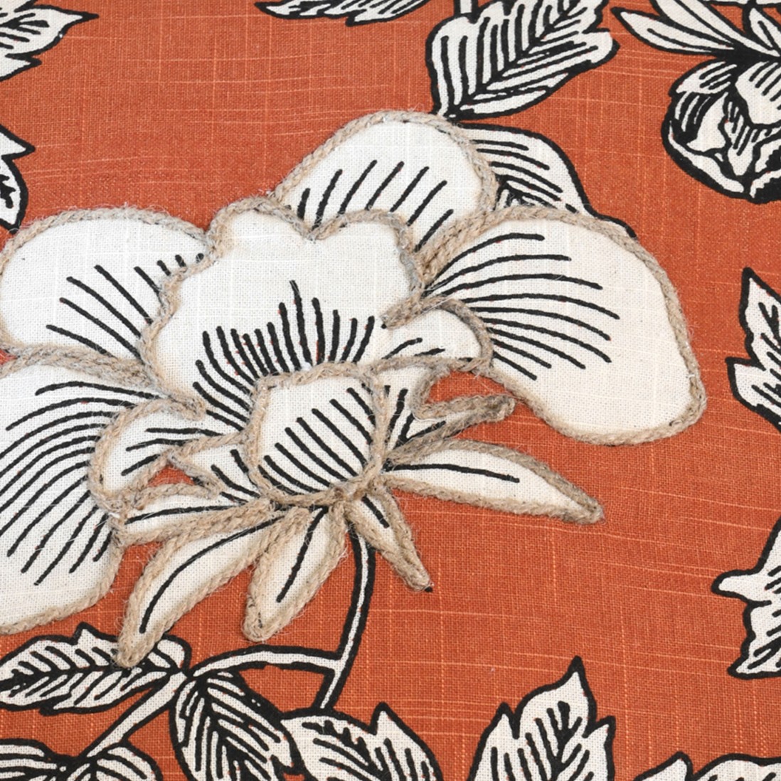 Galicia cotton cushion orange with floral pattern and embroidery details 45 x 45 cm