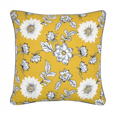 Milly yellow cushion with floral pattern and embroidery details 45 x 45 cm