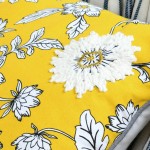 Milly yellow cushion with floral pattern and embroidery details 45 x 45 cm