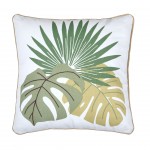 Coj�n Cambodge 002 con motivos tropicales verde en algod�n y yute 50 x 50 cm